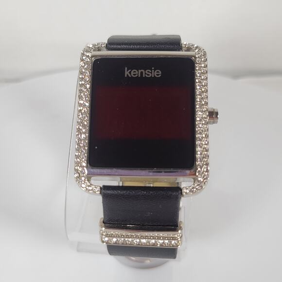 Kensie Women's Digital Watch with Crystals, Square Face, Black Leather Strap - Picture 4 of 16